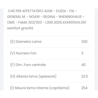 lama per affettatrice 300 diametro 30cm foro centrale 40mm interno 254 tre viti 100cr6